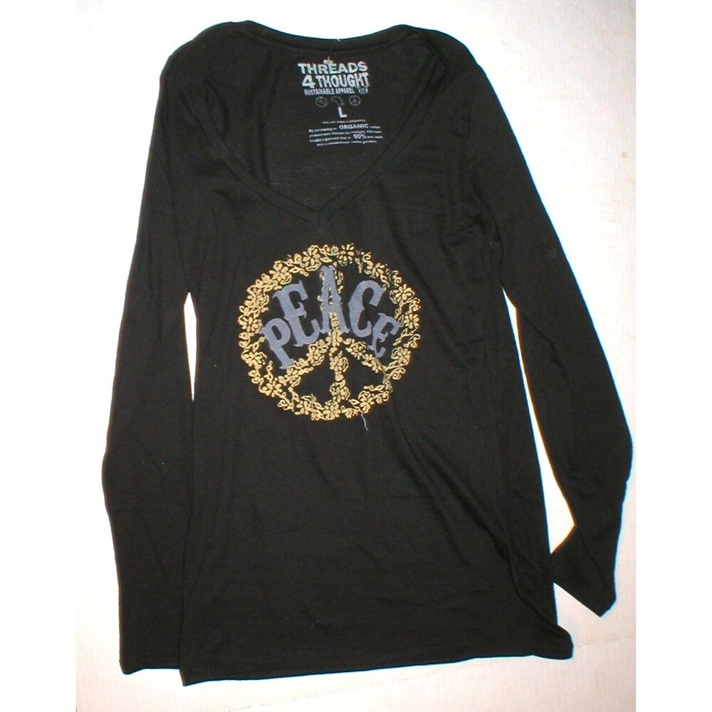 New Womens Threads 4 Thought Organic Cotton Long Sleeve Top Tee Peace Black S